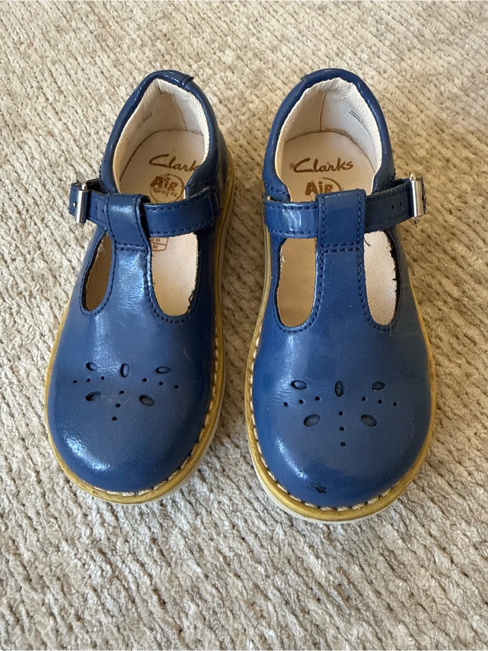 Clarks Girls Blue Leather T-Strap Mary Jane Shoes Size US 7.5 Toddler